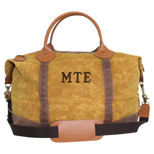 Personalized Waxed Canvas Yellow and Khaki Weekender